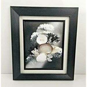 Sea Shell Art 3D Wall Hanging Mixed Media Seashells Floral Pearl Beach Collage